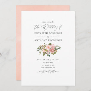 Invitation Aquarelle Blush Pink et Rose Gold Rose Mariage