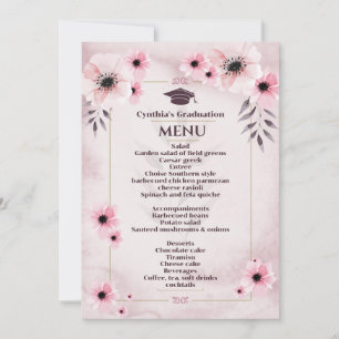 Invitation Aquarelle Blush Pink Graduation Menu du dîner