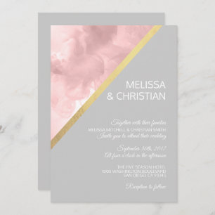 Invitation Aquarelle Blush Pink & Grey Gold Foil Mariage