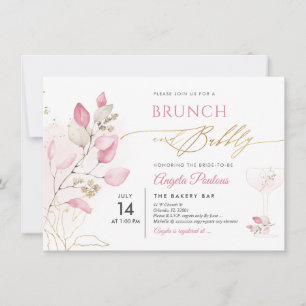 Invitation Aquarelle Blush Pink Gum Eucalyptus Brunch Bubbly