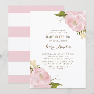 Invitation Aquarelle Blush Pink Peonies Baby Girl Blessing