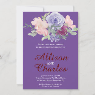 Invitation Aquarelle Blush Purple Floral Russe Mariage
