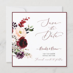 Invitation Aquarelle Blush rose Bourgogne Roses Merlot