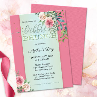 Invitation Aquarelle Blush Rose Bubbles et Brunch