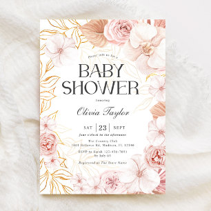 Invitation Aquarelle Blush rose Floral Baby Girl Douche