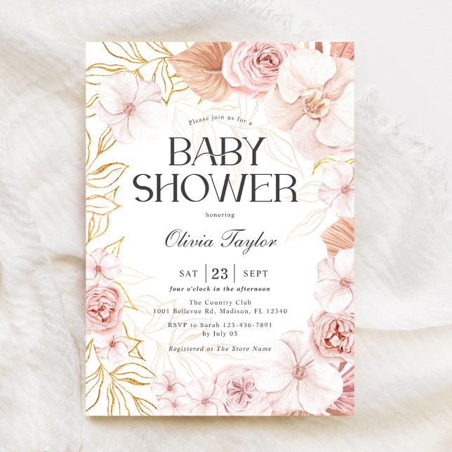 Invitation Aquarelle Blush rose Floral Baby Girl Douche (Créateur téléchargé)