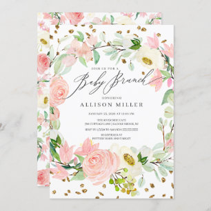 Invitation Aquarelle Blush Rose Peonies Floral Baby Brunch