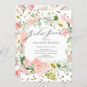 Invitation Aquarelle Blush Rose Peonies Floral Bridal Brunch