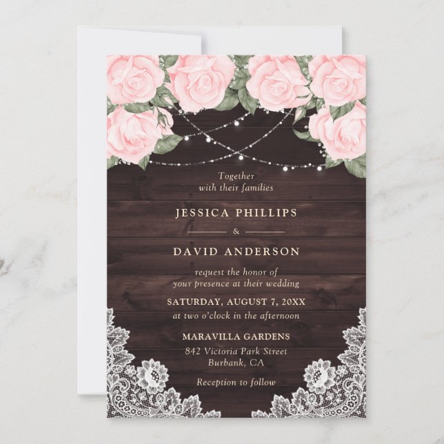 Invitation Aquarelle Blush rose Rustique Mariage Floral (Devant)