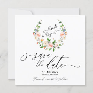 Invitation Aquarelle Blush Roses Wreath Enregistrer la date