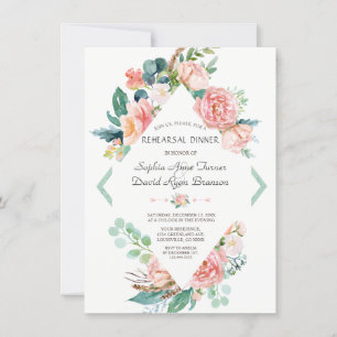 Invitation Aquarelle Blush White Peonies Dîner de répétition