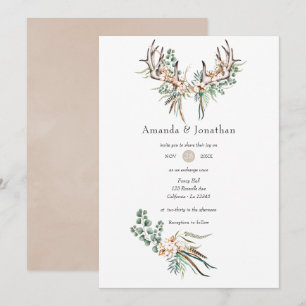 Invitation Aquarelle Bohème Coton et Eucalyptus Mariage Bohèm