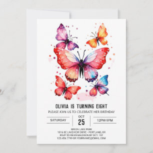 Invitation Aquarelle Bohème papillon fille Anniversaire