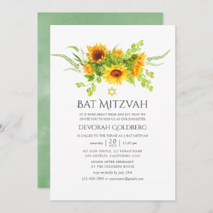 Invitation Aquarelle Bohemian Boho Sunflowers Bat mitzvah