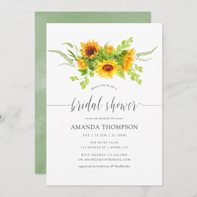Invitation Aquarelle Bohemian Boho Sunflowers Fête des mariée (Devant / Derrière)