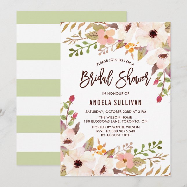 Invitation Aquarelle Bohemian Flowers Fête des mariées Invita (Devant / Derrière)