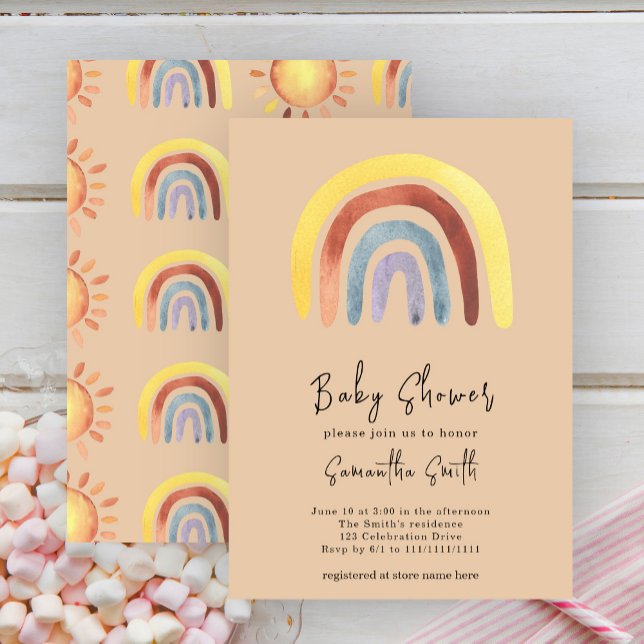 Invitation Aquarelle Boho Baby shower arc-en-ciel (Créateur téléchargé)