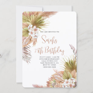 Invitation Aquarelle Boho Beige Floral 75e Anniversaire