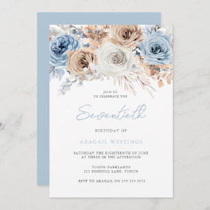 Invitation Aquarelle Boho Blue Floral 70e fête d'anniversaire