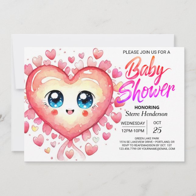 Invitation Aquarelle Boho Chérie Baby shower fille (Devant)