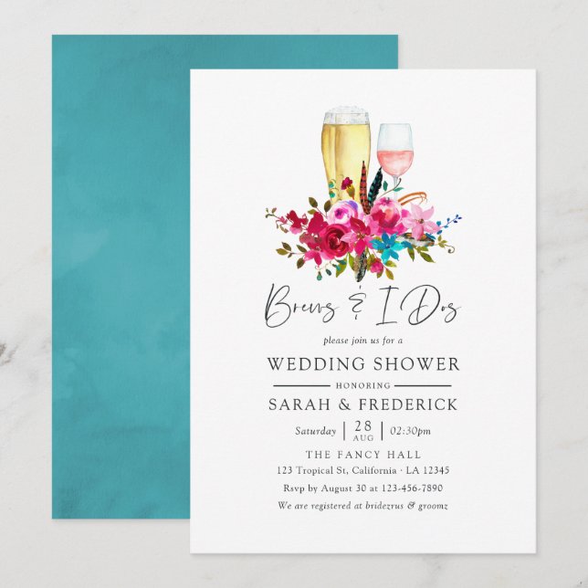 Invitation Aquarelle Boho Chic Floral Breuvages Avant Les I D (Devant / Derrière)