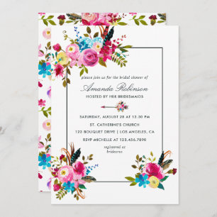 Invitation Aquarelle Boho Chic Floral Fête des mariées invita