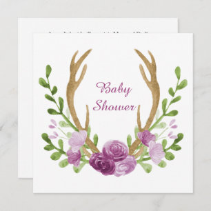 Invitation Aquarelle Boho Chic Purple Fleurs Baby shower