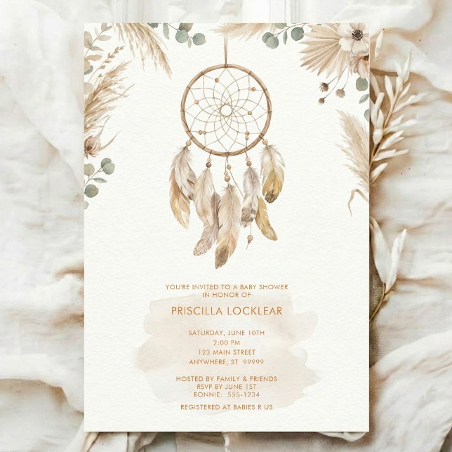 Invitation aquarelle Boho fleur Attrape-rêves Baby Shower (Créateur téléchargé)