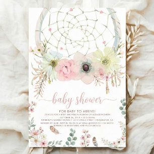 Invitation aquarelle Boho fleur Dreamcatcher Baby Shower