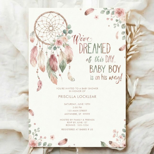 Invitation aquarelle Boho fleur Dreamcatcher Baby Shower (Créateur téléchargé)