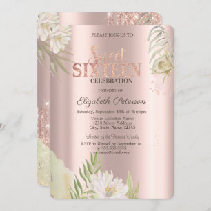 Invitation Aquarelle Boho Floral Rose Gold Sweet 16