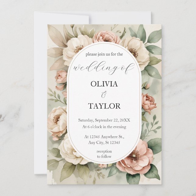 Invitation Aquarelle Boho Floral Russe Mariage (Devant)