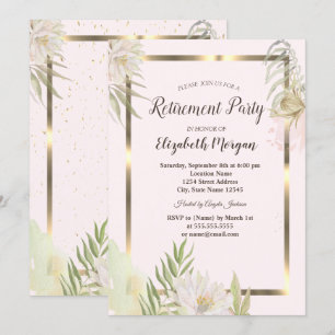 Invitation Aquarelle Boho Flowers Gold Frame Retirement