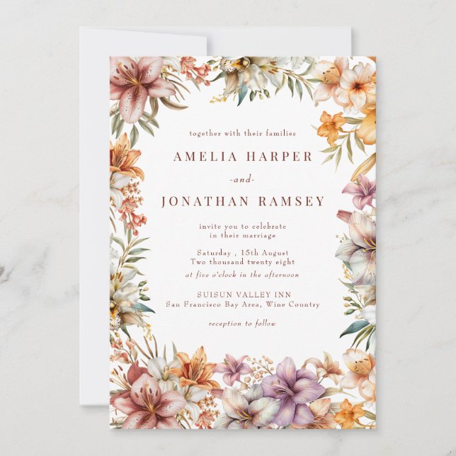 Invitation Aquarelle Boho Flowers Mariage (Devant)