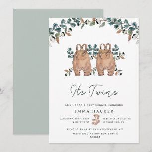 Invitation Aquarelle Boho Genre Neutre Twins Douche