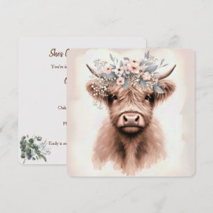 Invitation Aquarelle Boho Highland Vache avec tête nuptiale