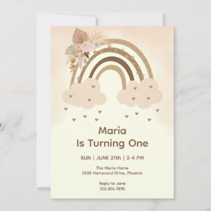 Invitation Aquarelle Boho rose Arc-en-ciel Premier anniversai
