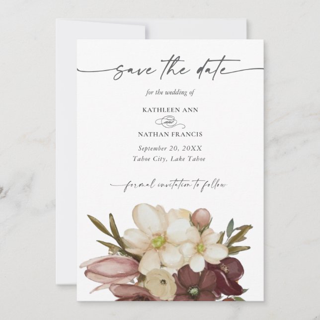 Invitation Aquarelle Boho Rose & Neutre  Enregistrez la Date (Devant)