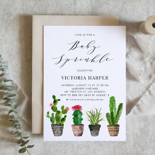 Invitation Aquarelle Boho Succulents Été Bébé Parsemer