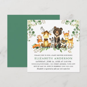 Invitation Aquarelle Bois Animaux Baby shower Carré