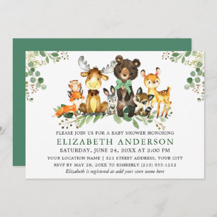 Invitation Aquarelle Bois Animaux Bow Baby shower