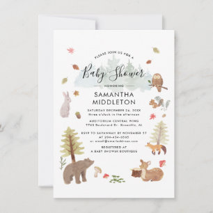 Invitation Aquarelle Bois Animaux Boys Baby shower