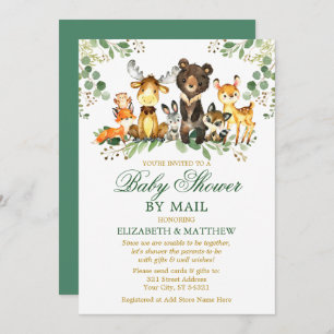 Invitation Aquarelle Bois Animaux Douche Or Par Courrier
