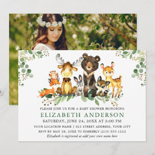 Invitation Aquarelle Bois Animaux Photo Douche