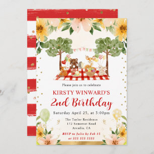 Invitation Aquarelle Bois Animaux Pique-nique Anniversaire de