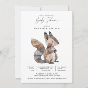 Invitation Aquarelle Bois Baby shower d'écureuil animal
