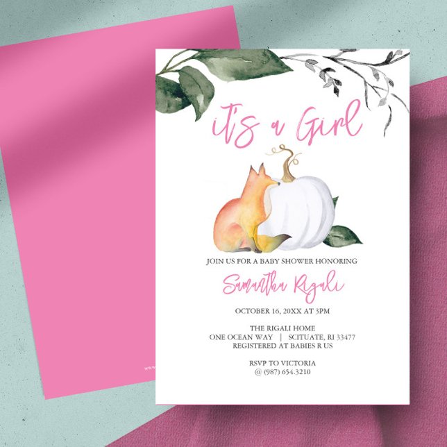 Invitation Aquarelle Bois Chute Baby shower à thème (baby shower invitations woodland fox white pumpkin.)