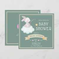 Aquarelle Bois Lapin Sage Vert Baby shower