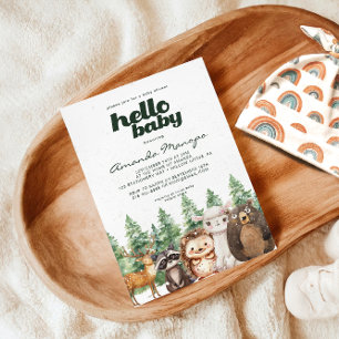 Invitation Aquarelle Bois Pins Baby shower d'hiver