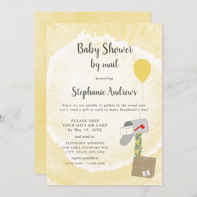 Invitation Aquarelle boîte aux lettres Baby shower neutre par (Devant / Derrière)